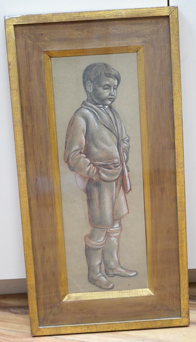 Stanley Lewis (1905-2009), coloured chalk on buff paper, ‘Study for Hyde Park in Summer - Standing boy, 1931’, 42 x 14cm. Condition - fair